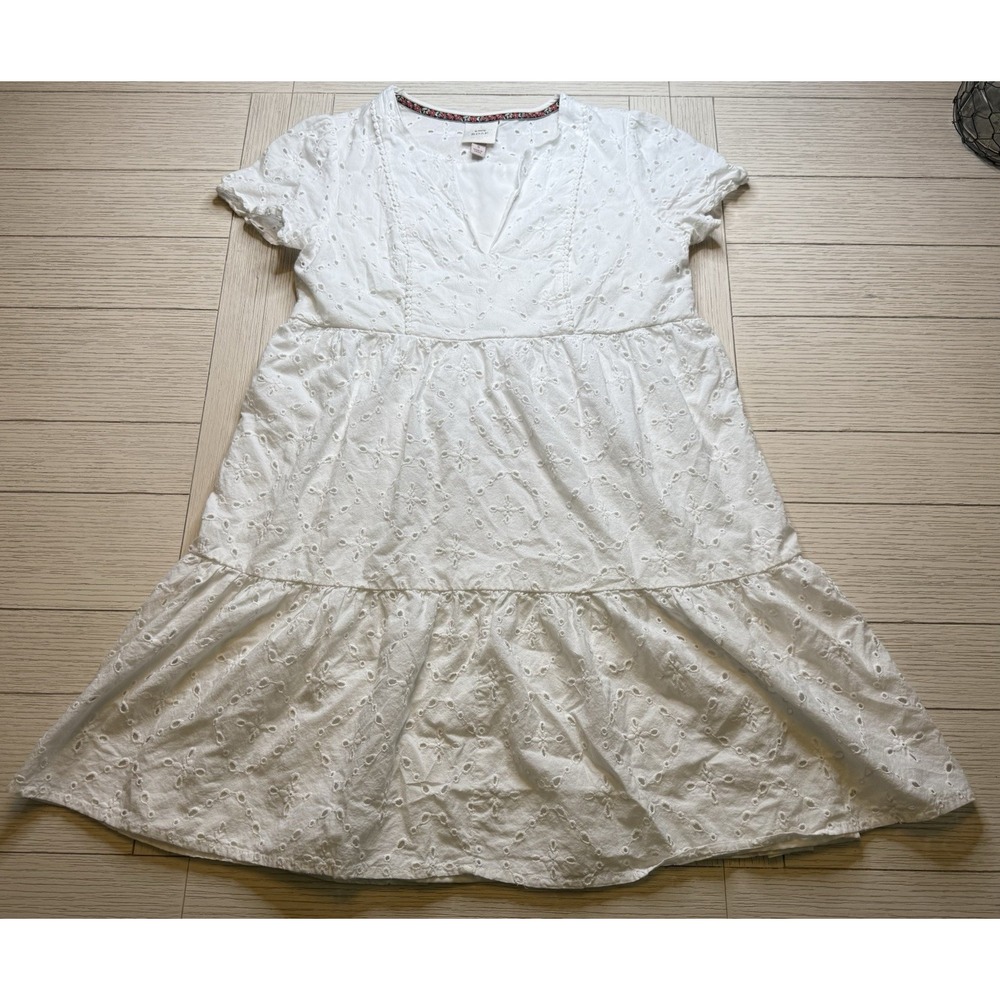 Knox Rose Short Sleeve White‎ Eyelet A Line Mini Dress Girlhoodcore Cottage Sz S